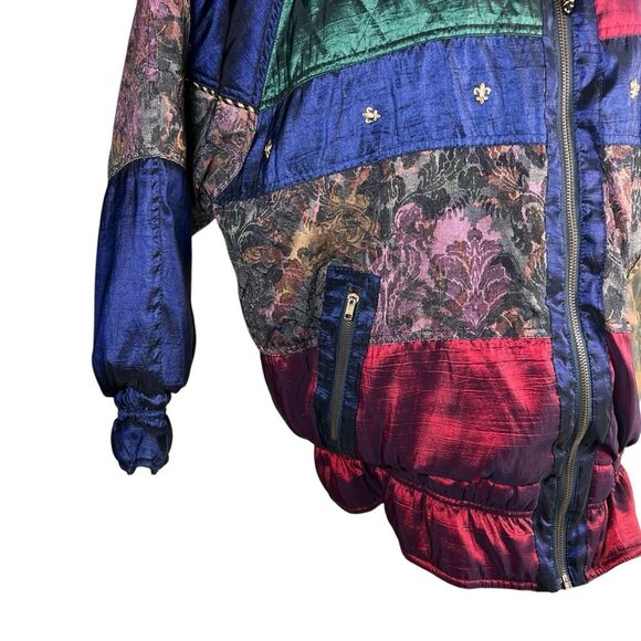 Vintage Otello Pelle Multicolor Quilted Jacket Medium Jewel Tones Ski Winter - Picture 15 of 16